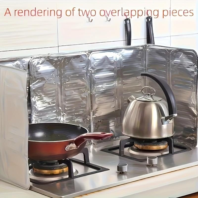 2-Pack Kitchen Cooking Oil Splash Guard, Foldable Aluminum Foil Heat Insulator, Food-Non-Contact Splatter Screen, Gas Stove Overflow Protector