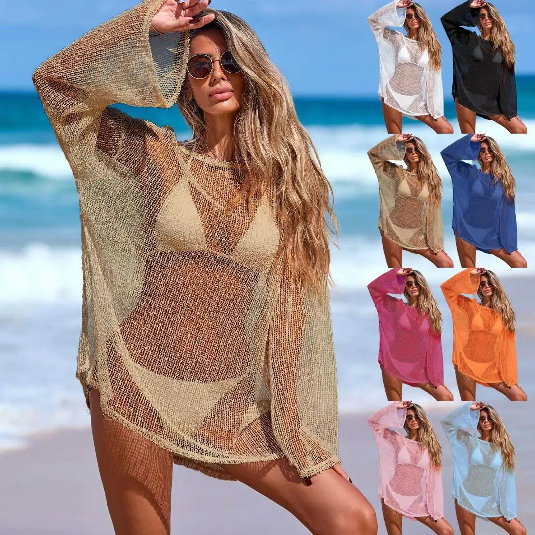 Hollow Glitter Weaving Snowflake Embellished Beach Skirt Sunscreen One-neck Bikini Smock Swimwear cover-up
