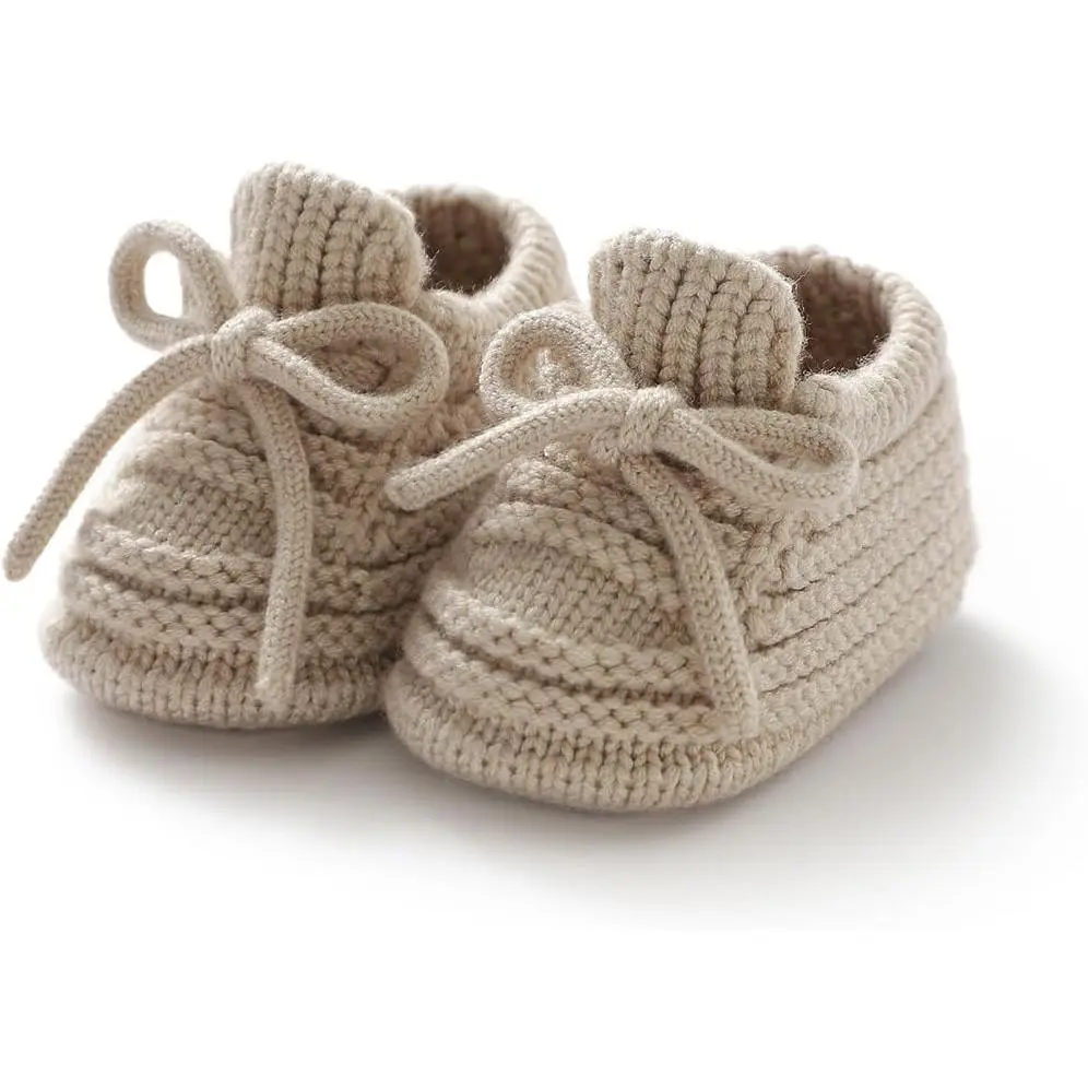 Unisex Soft Baby Booties, Classic Lace-up Newborn Crib Shoes for Stylish Warmth, Infant Footwear for 0-3 Months, Knitting, Dressy, Lace-Up Fit, Bootie Shape, Secure Hold, 3-6 Months Infant, Solid Colors, Unisex Wear, Charming Detail, Active Infants