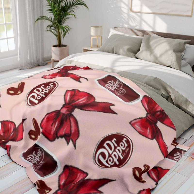 Dr Pepper Coquette Bow Flat Velvet Blanket Soft Flannel Cartoon Pattern Gift Cozy Warm lightweight personalized decorative giftabl fluffy figure print