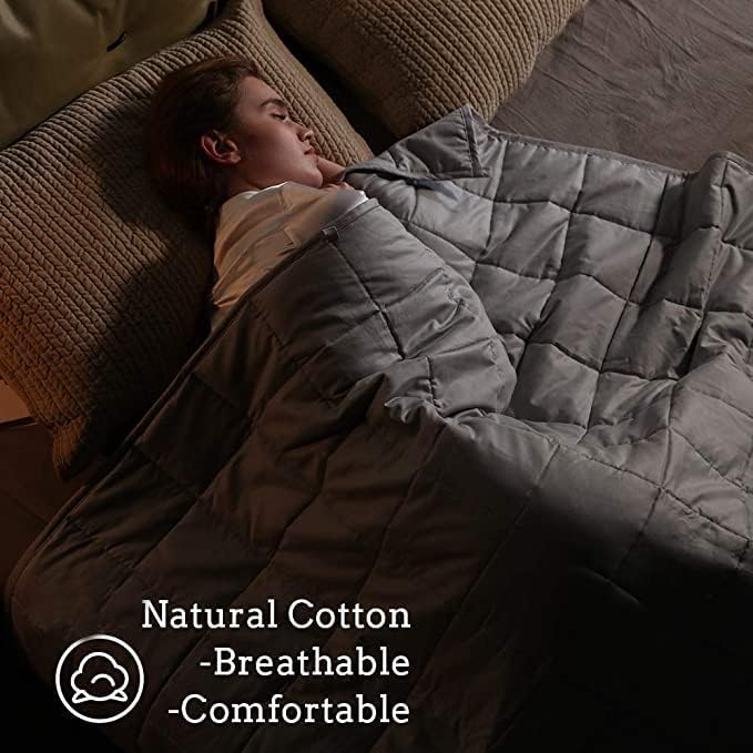 Weighted Blanket ( ,48''x72'',12lbs, Light Grey), Cooling Weighted Blanket for Adults, High Breathability Heavy Blanket, Soft Material with  Glass Beads