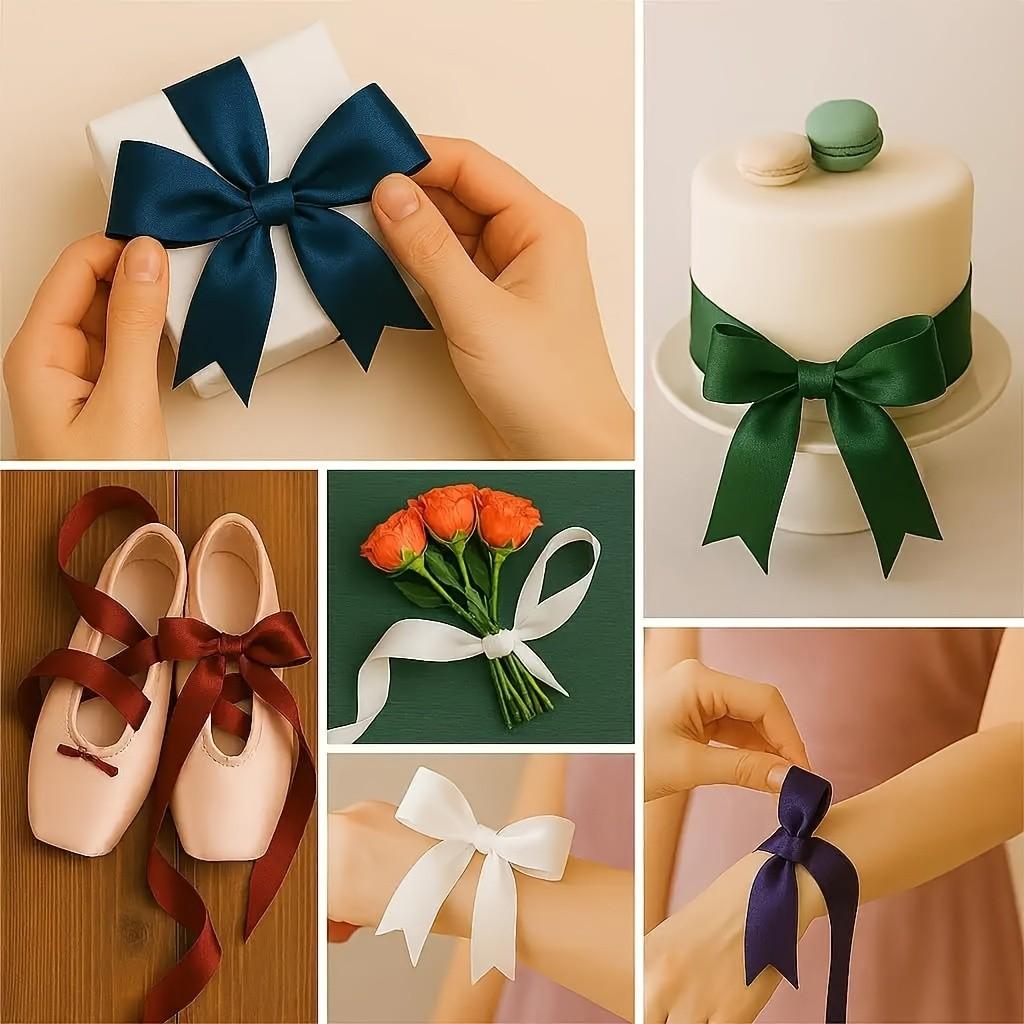 Deep Satin Ribbon, Premium Polyester Material, Perfect for Gift Wrapping, Weddings, Christmas Decorations, Elegant Bow Design