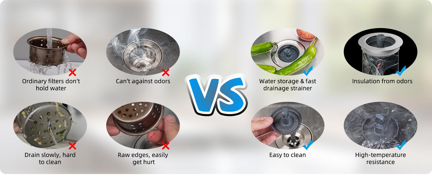 Hibbent 3 in 1 Kitchen Sink Drain Strainer and Stopper Combo, Chrome Stainless Steel Wraped Shell, Anti-Clogging Basket Strainer with Foldable Handle for US Standard 3-1/2" Drain Hibbent 3 in 1 Kitchen Sink Drain Strainer and Stopper Combo, Chrome Stainless Steel Wraped Shell, Anti-Clogging Basket Strainer with Foldable Handle for US Standard 3-1/2" Drain