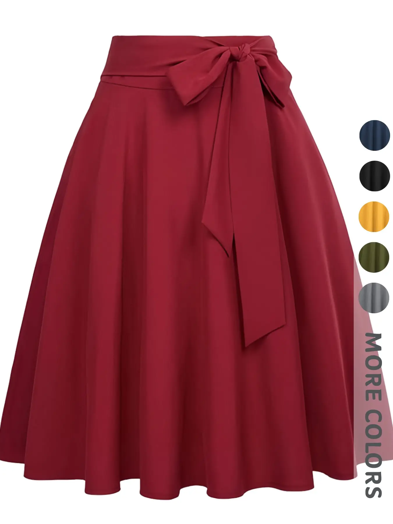 New Women's Solid Color Midi Skirt, High Waist Fitted Flared Design, Elegant Zipper Bow Belt, All Seasons Fashionable Commute Wear