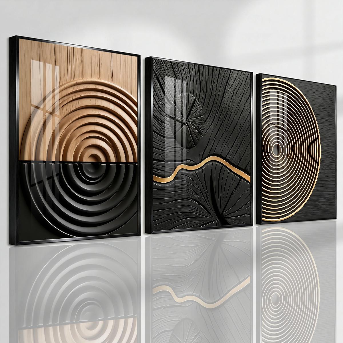 3 Counts Aluminum Alloy Framed Painting, Abstract Geometric Lines And Circles Art, Home Decoration For Living Room, Bedroom, Office, Restaurant, Hallway Wall Decor, Odorless Print Artwork, Luxury Perfect Gift For Friends And Family