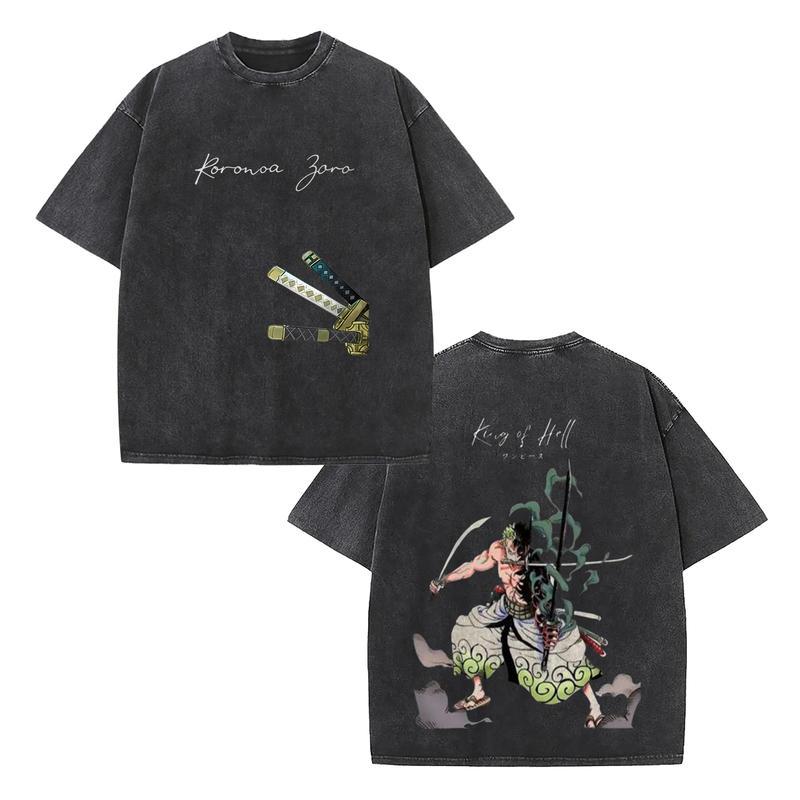 One Piece Anime Derivatives Printed Washed T Shirt Unisex Summer Fashion Trend Tee Casual Streetwear Harajuku Style Comfortable Cotton Top for Men and Women