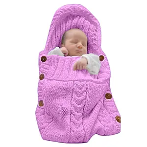 Newborn Baby Wrap Swaddle Blanket Knit Sleeping Bag Receiving Blankets Stroller Wrap  Baby Pink 0-6 Month