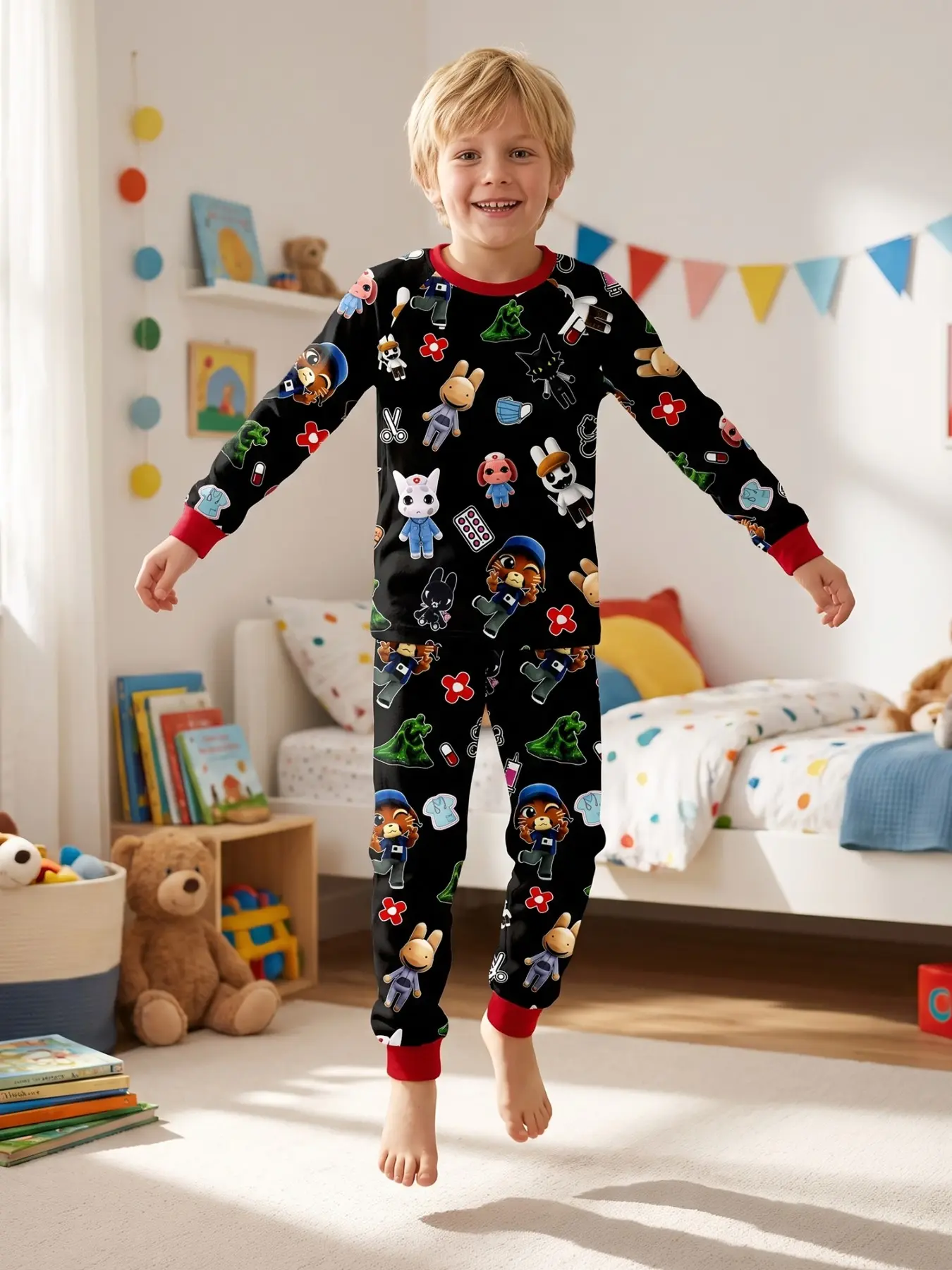 Animal Hospital Pajama Set, Halloween Candy Cartoon Monster Doctor Pajamas, Long Sleeve Top and Pants, Anime Character Sleepwear