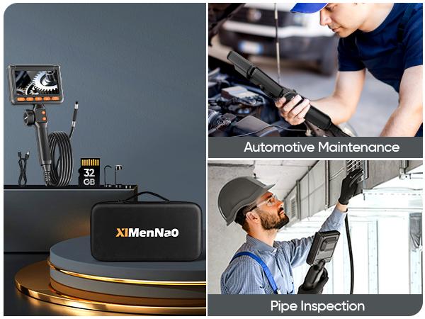 360°  Articulating Borescope with 5.5FT Semi-Rigid Cable 32GB Card , Two-Way HD Waterproof Endoscope  Camera with Light , for Car Accessories, Home Checks, Detecing Tools