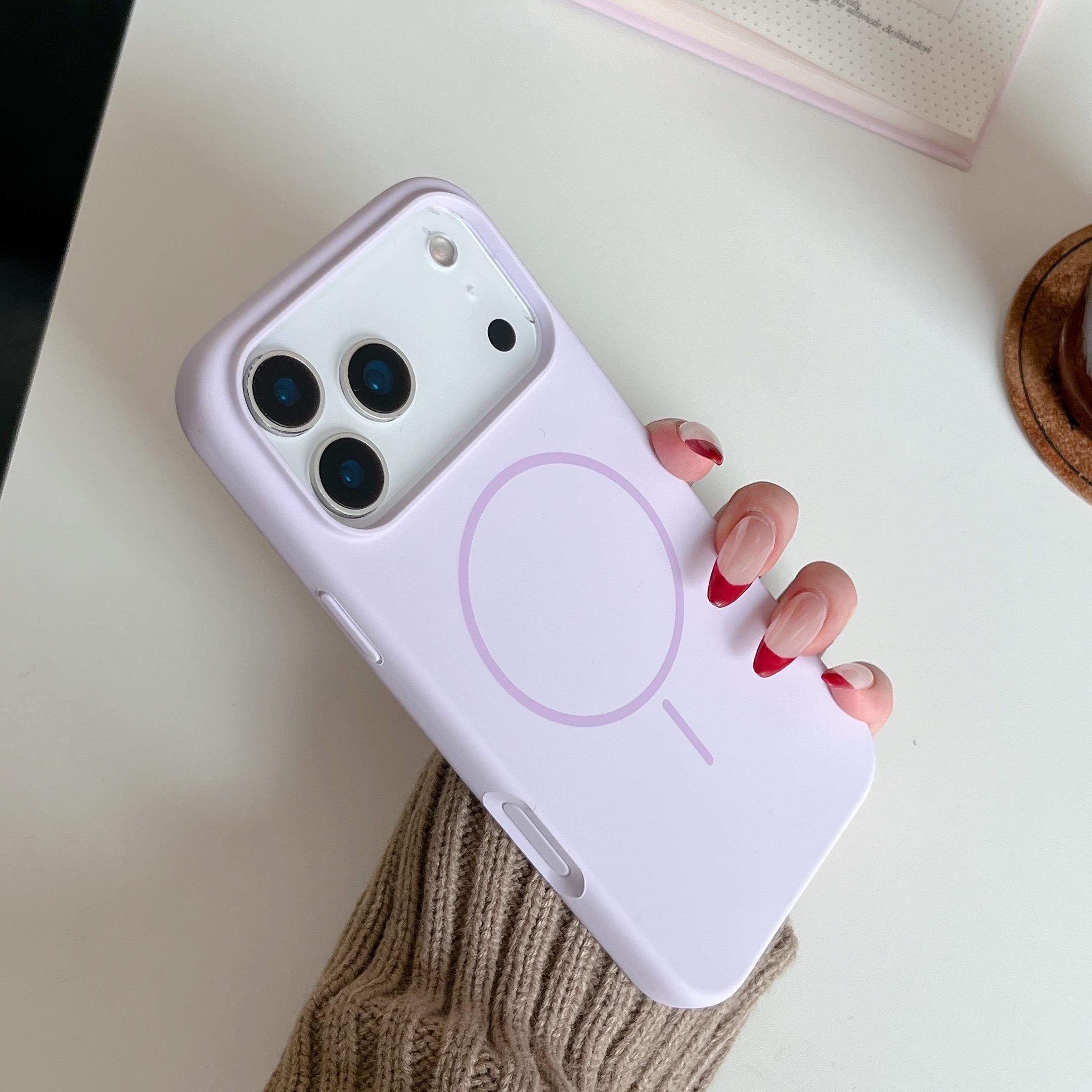 Orange thin circle magnetic suction camera button, all-inclusive, suitable for Apple 17promax mobile phone case, liquid silicone iPhone17 r skin feeling 17pro simple solid color, soft waxy 17 large holes 16