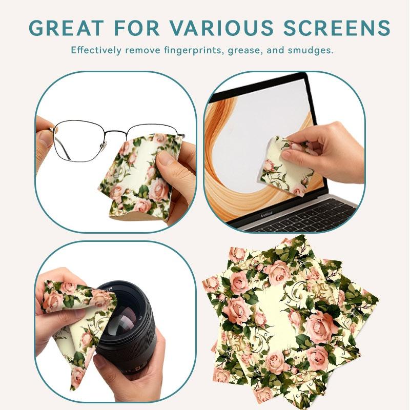 1/3/6/14pcs Multi - Spec Single - Sided Cleaning Cloth, Suitable for Camera Lenses, Eyeglasses, Home Care, with Pink Rose Pattern, Soft & Delicate, Elegant Vintage Style, Ideal for Daily Cleaning & Photography Equipment Maintenance