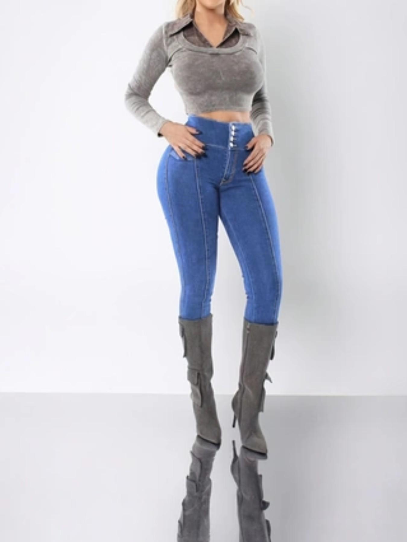 Vintage Casual Daily Women's High Elasticity Butt-Lifting Jeans, Comfortable Skinny Fit Denim Jeans for Everyday Wear Pants Elastic Fitted Jeans