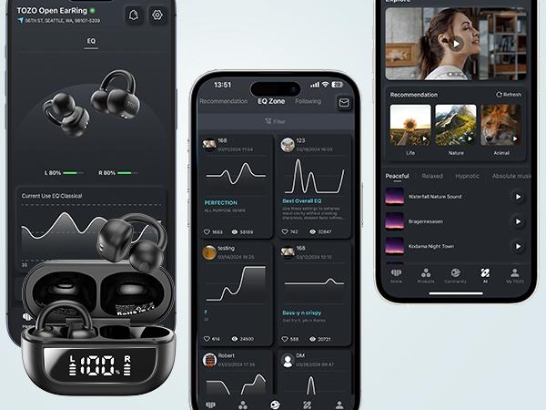 TOZO-OpenEarRing True Open Ear Headphones, Lightweight Comfort Open Ear Clip Wireless Earbuds, Bluetooth 5.3 Headphones with Smart Digital Display Design Fit Sports Cycling, Running, Workout Black FathersDayGift Audio Headset Electronic