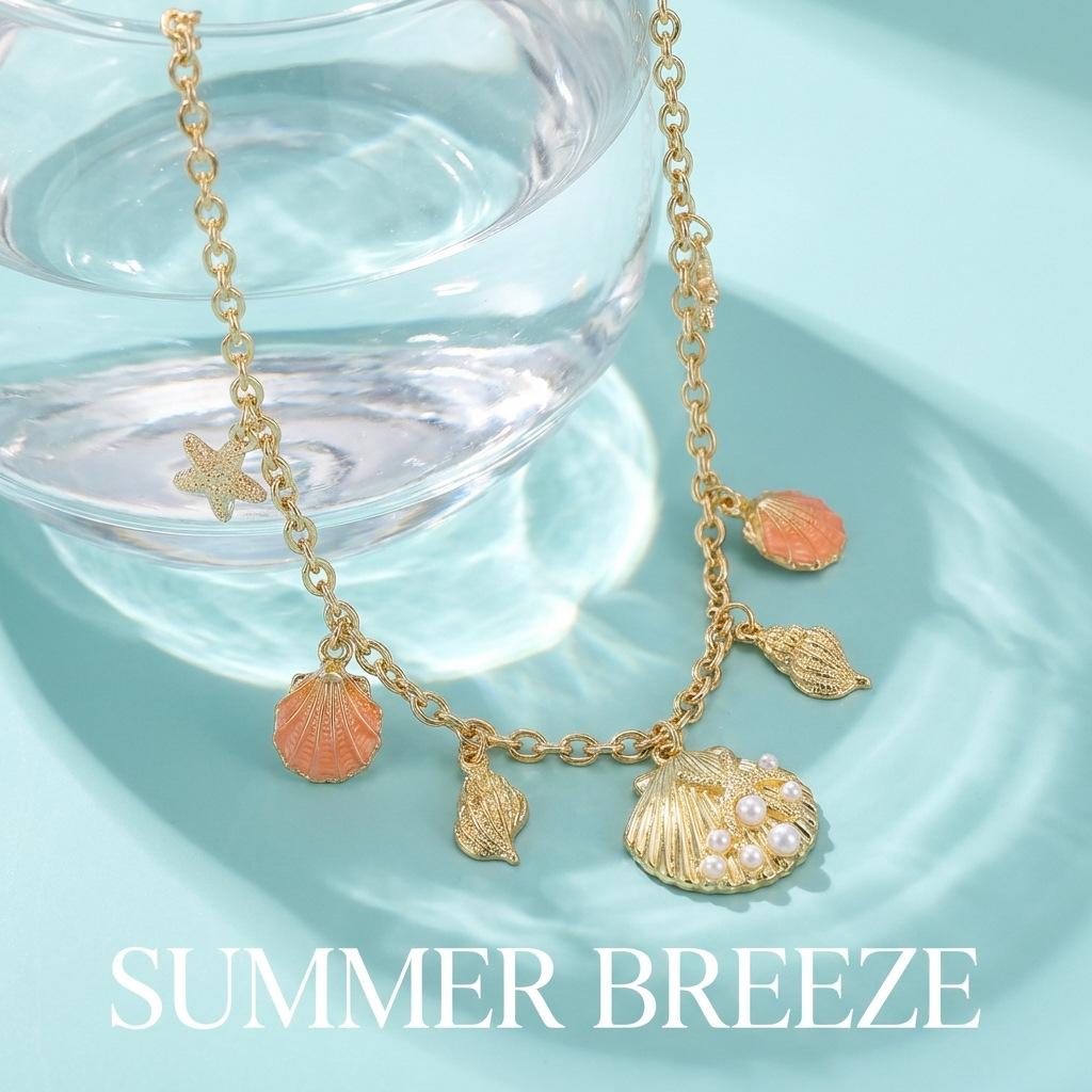 Boho Beach Style Starfish Shell Necklace, Versatile Dolphin Pendant, Perfect for Coastal Vibes, Ideal for Summer