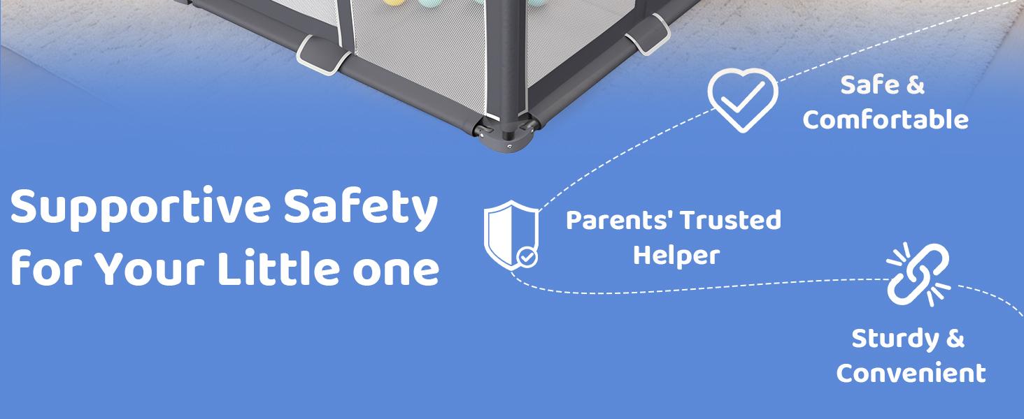 Dark Gray Unisex Folding Playpen for Babies & Toddlers - Collapsible Frame, Safe Materials, Sturdy, Secure, Indoor-Outdoor Use, Portable Travel Play Yard with Carry Bag