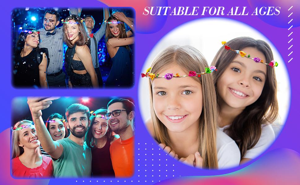 40 Pcs Birthday Party LED Flower Crown Wreath Light up Flower Headband Garland Headdress Floral Headpiece for Women Hair Accessories Decor Holiday Birthday Wedding Party