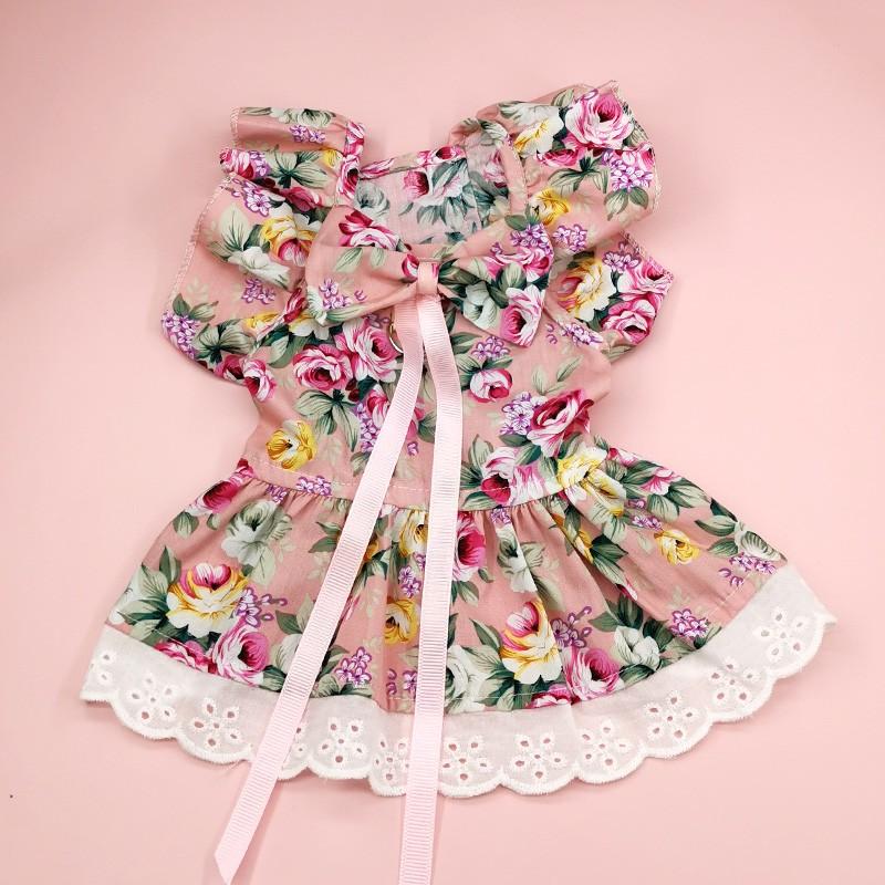 Cute Fashion Print Pet Dress with Bow, Plaid Pet Costume, Elastic Mesh Princess Dress, Puppy Cat, Complete Set