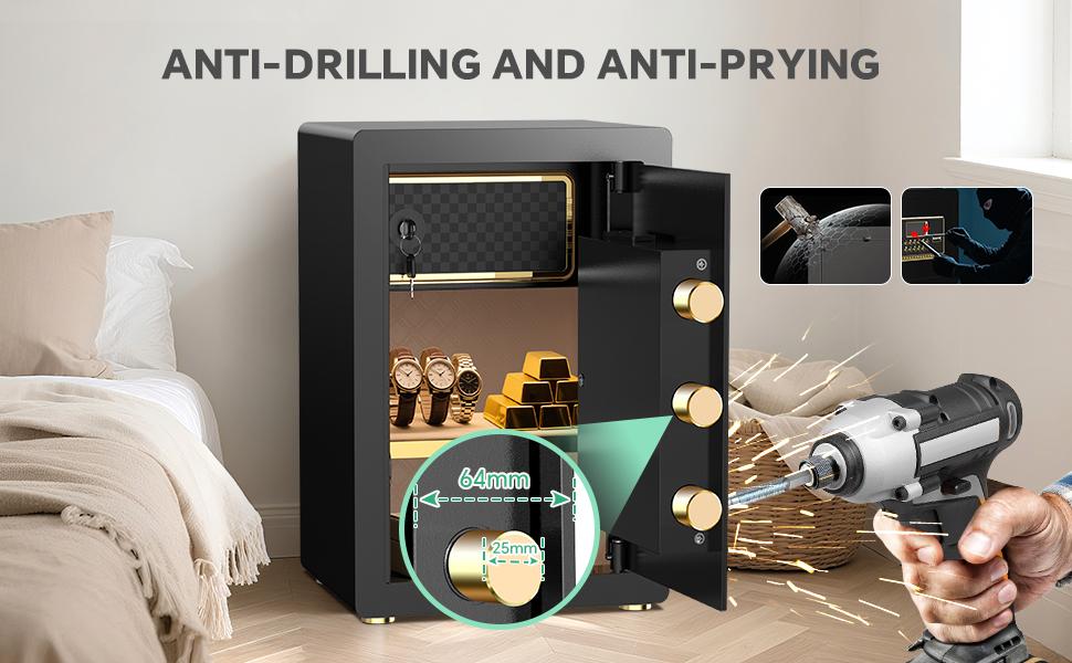 ACTIGER 5.2 Extra Large Thick Steel Safe Box with Digital Keypad, Electronic Lock, High Security Anti-Theft Protection, Smart Alarm System, Heavy Duty Steel, Inner Locking Cabinet for Home, Office, Valuables, and Documents