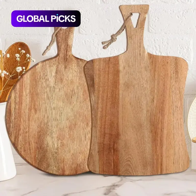 2Pcs Acacia Wood Cutting Board Set Reversible Serving Platter With Hanging Rope Kitchen Food Prep Decor Board Cutting Boards For Kitchen Wooden Cutting Boards #GLOBAL PICKS