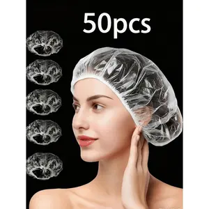 50PCS Thickened Disposable Shower Caps – PE Material, Elastic Band, No Tear. Perfect for Home, Travel & Salon. Great Gift for Mom & Daughter.