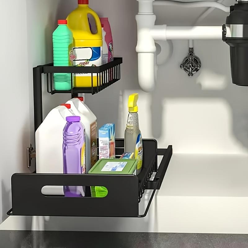 Under Sink Pull Out Storage Shelf, 2-Tier Slide Out Organizer, Kitchen Cabinet & Bathroom Cupboard Storage Rack