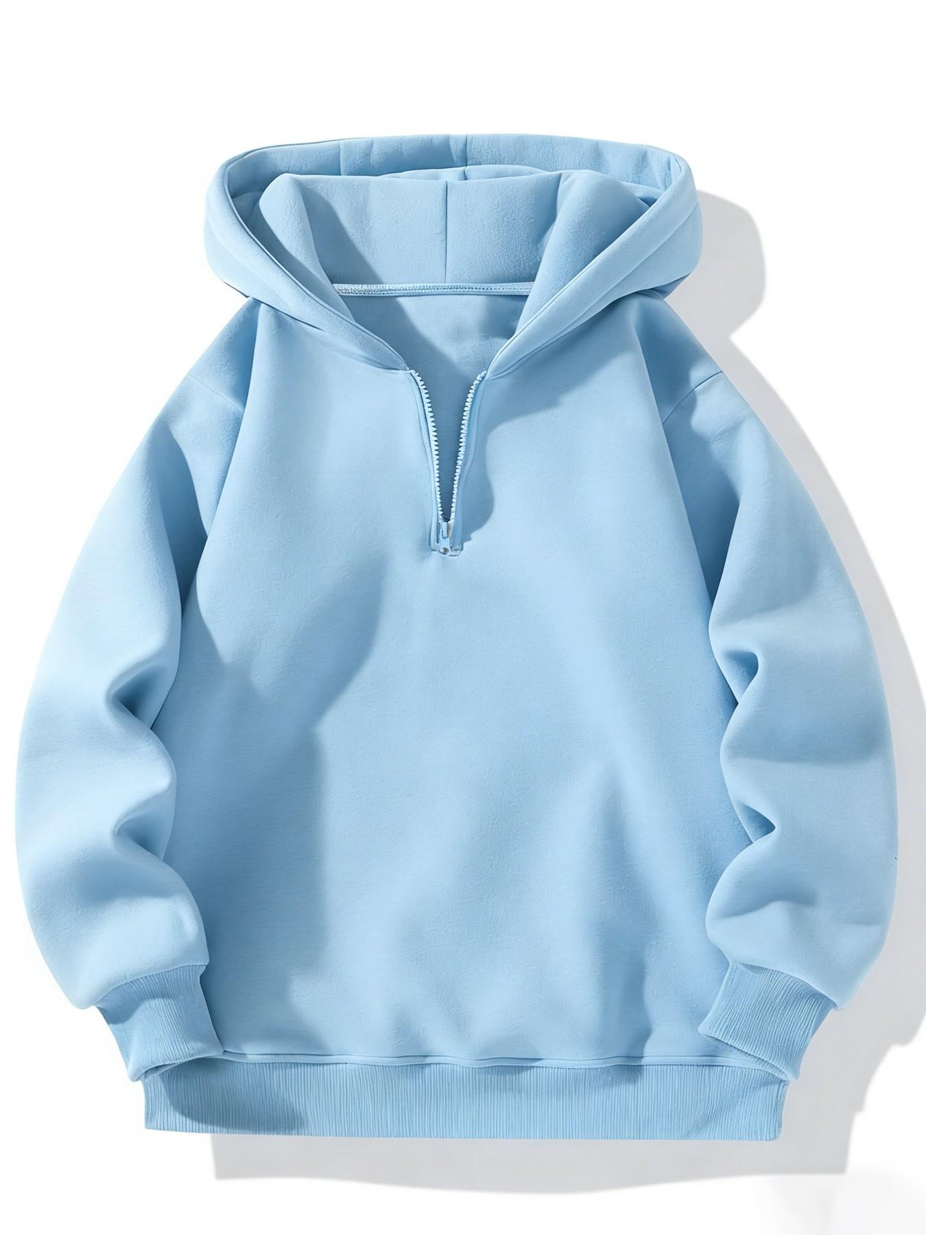 Men's Light Blue Half-Zip Hoodie & Sweatpants Set, Heavyweight Oversized Loungewear, Casual Jogger for Spring & Fall, 9 Colors
