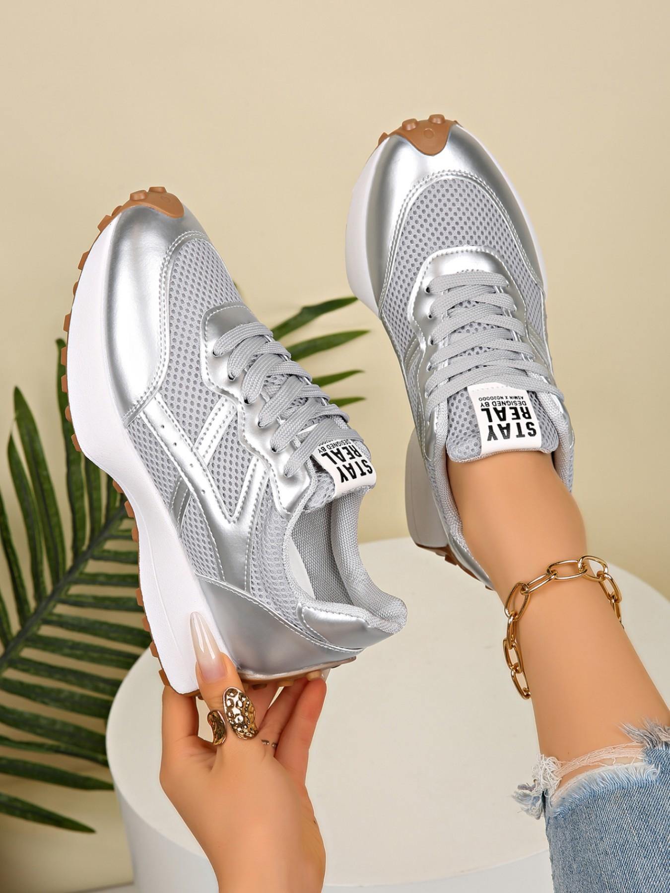 Women Height Increasing Thick Sole Non Slip Comfortable Breathable Colorblock Running Shoes Outdoor Running Sneakers for Outdoor Sports