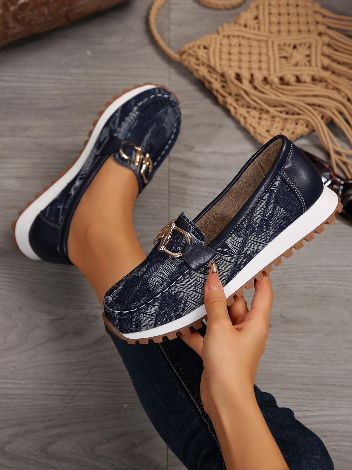 Fashion Chain Decorated Slip on Shoes for Women, Elegant Lightweight Flats, Casual Comfortable Flats Shoes for Daily Wear, All-match Commuter Comfortable Flats for Work & Daily Wear, Walking Shoes, Footwear, Grey Business Style Flats, Round Toe Flats