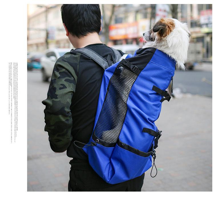 Breathable Polyester Dog Backpack Carrier, Washable Pet Rucksack for Outdoor Cycling and Hiking, Hands-Free Kitten Head-Out Pouch for Shopping and Travel, Available in Red and Blue