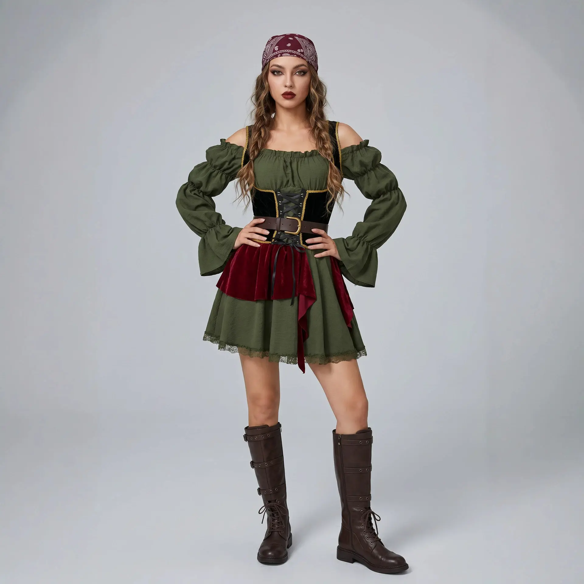 Vintage Pirate Dress For Women Medieval Stage Outfit Halloween Carnival Party Performance Costume