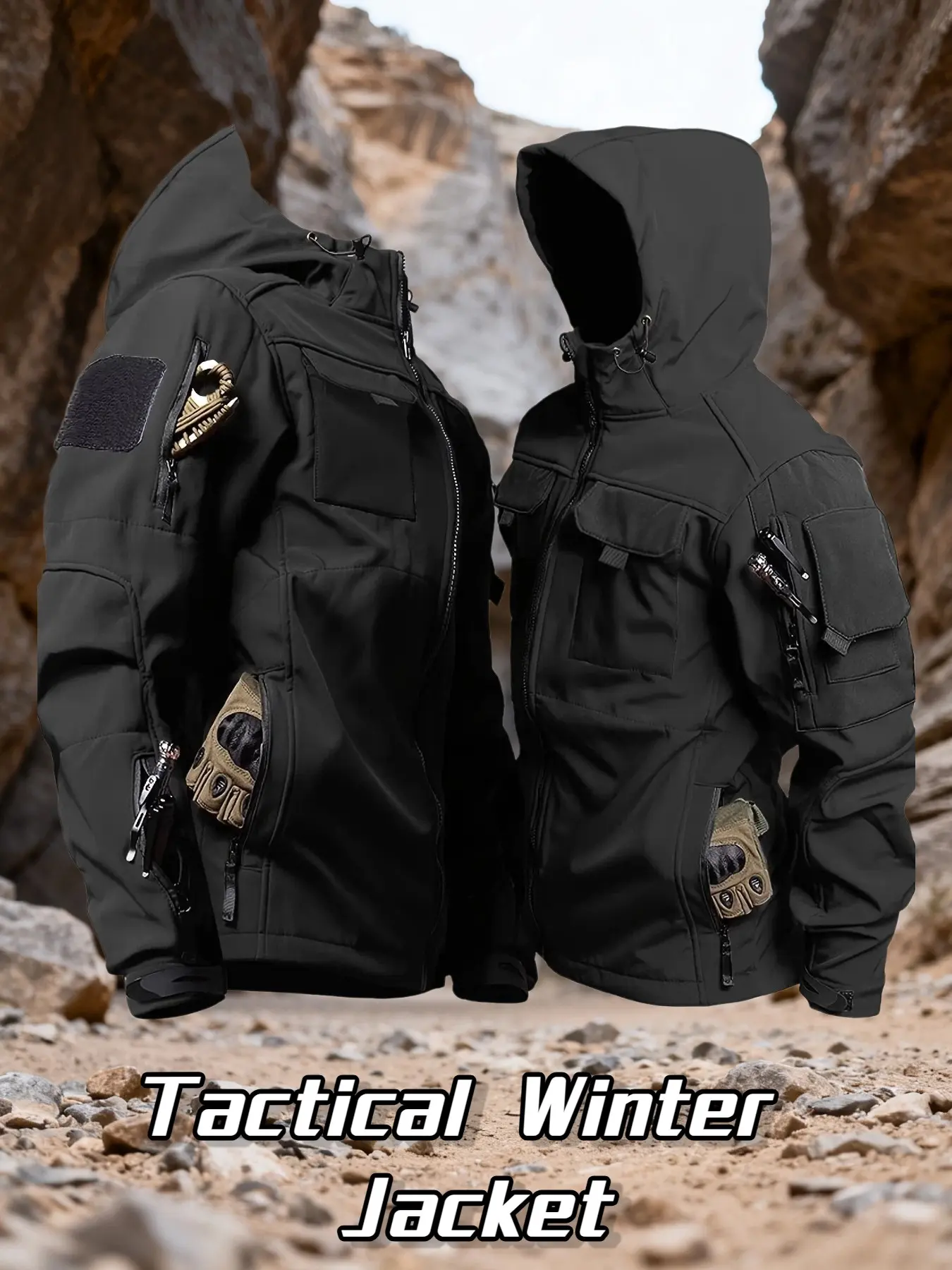 Men's Winter Fleece Windproof Tactical Jacket, Full Zip Hooded Outdoor Sportswear, Multi-Pocket Designand a three-dimensional hood cut. Ideal for outdoor activities such as hiking and camping, as well as work. This winter jacket is available in four color