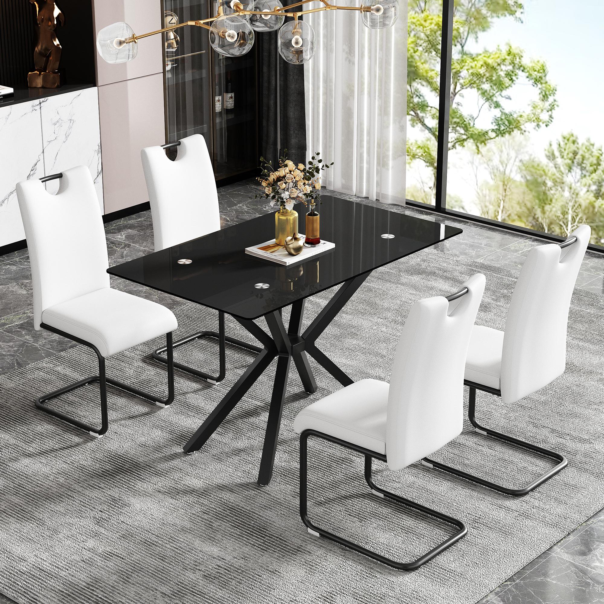 47.24" Rectangular Glass Dining Table with Metal Legs - Modern Kitchen & Dining Room Table, Stylish Durable Design Interior，Golden