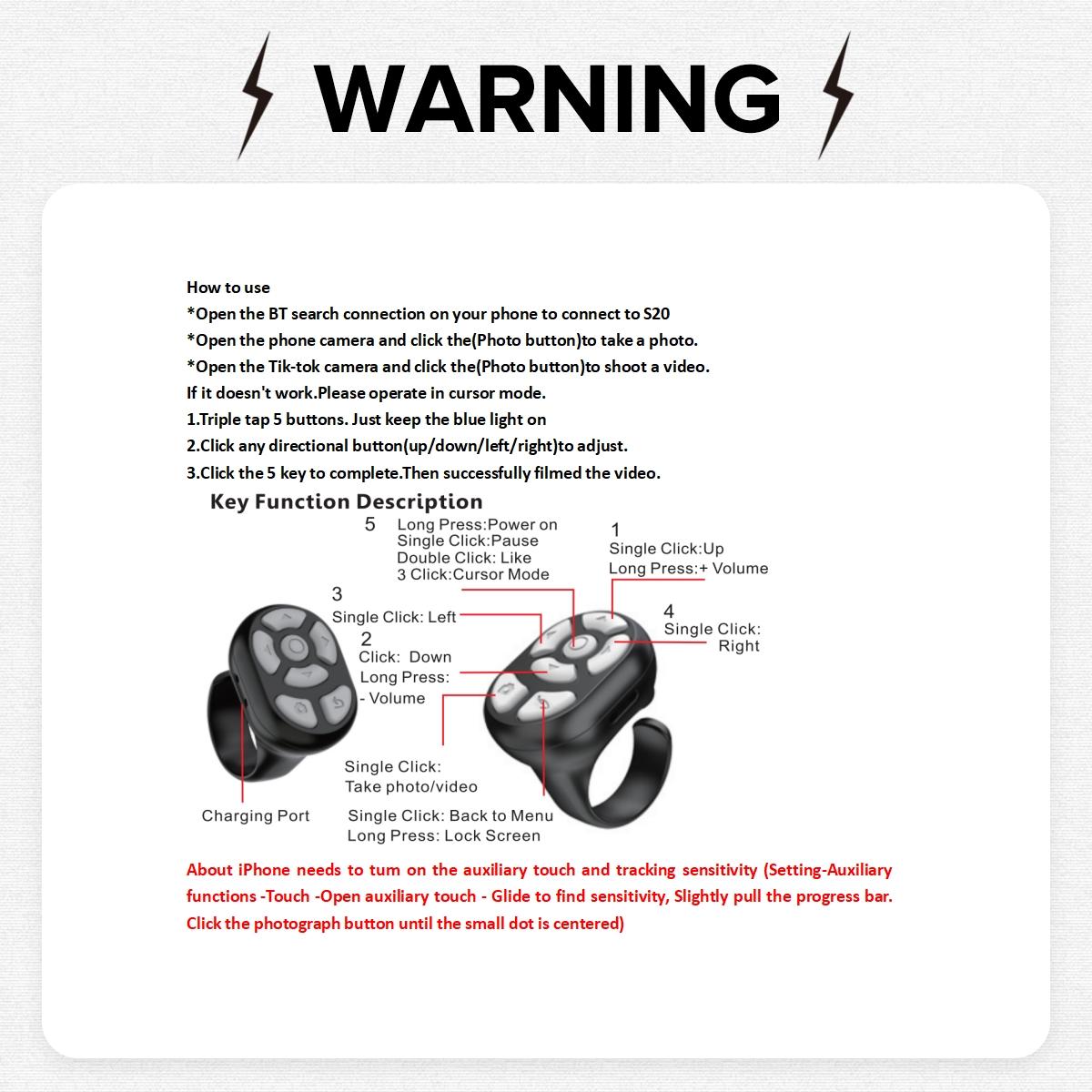 Rechargeable 7-Button Scrolling Ring Clicker, Selfie Video Controller for iPhone & Android, Wireless Remote Accessories for Mobile Phones, Electronic Gadgets