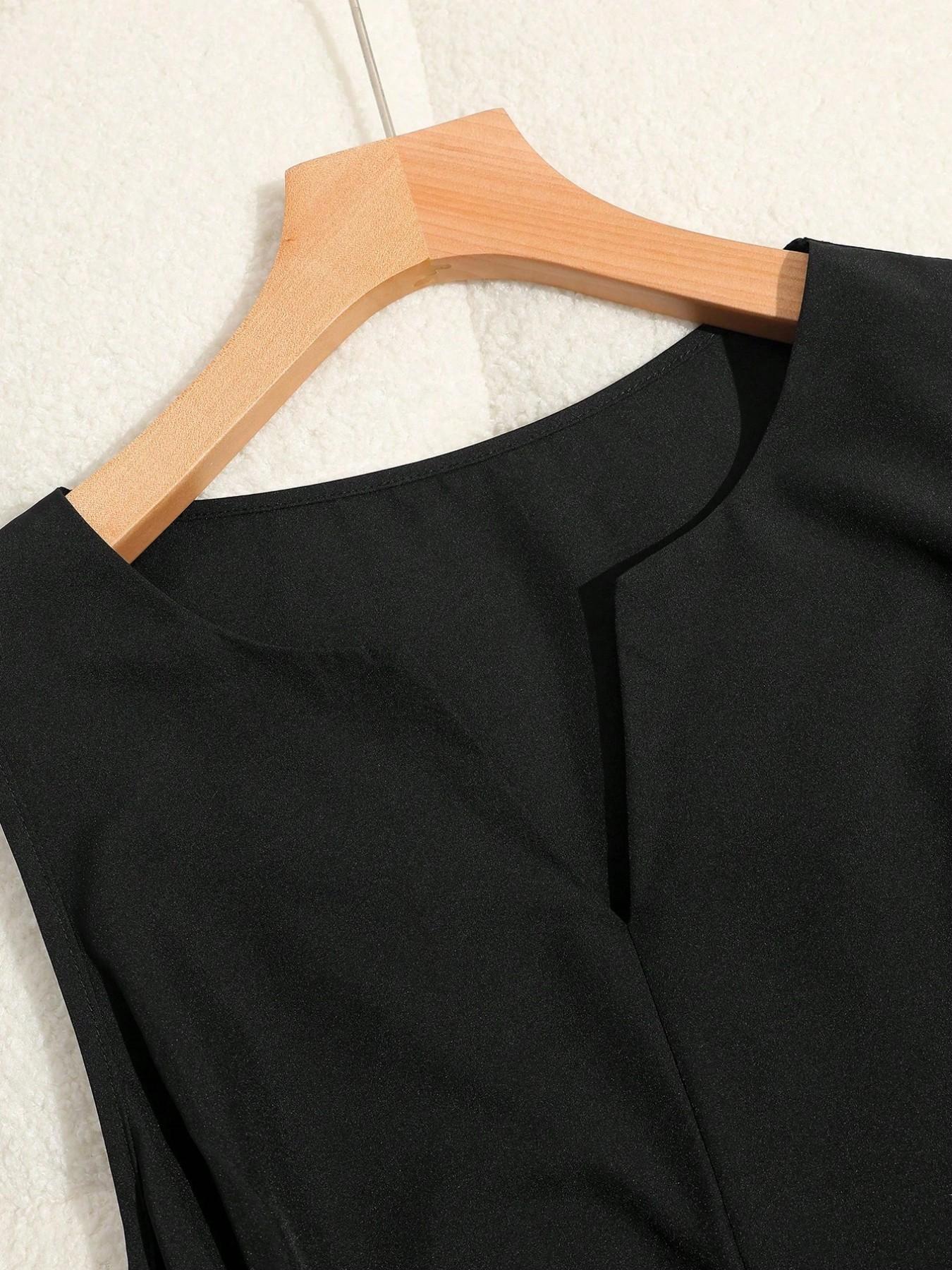 Women's Plus Size Trendy Chic Fashion 2 Piece Outfit, Sleeveless Top & Pleated Wide Leg Pants Set, Tie Waist V-Neck Plisse Flowy Elegant Office Workwear