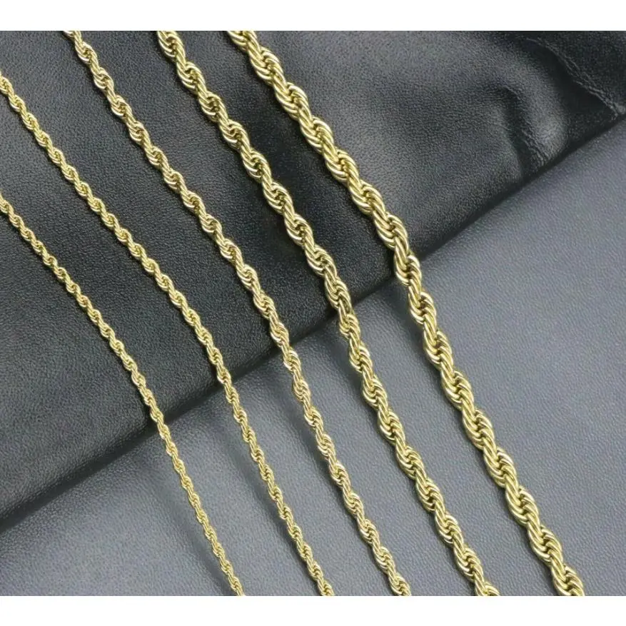 Twisted Rope Chain Stainless Steel Gold Plated Necklace Men Women