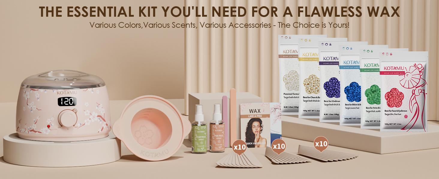 KOTAMU Waxing Kit for Women & Men, Wax Warmer for Hair Removal, Digital Wax Kit with Silicone Waxing Pot，Ideal for Face Eyebrow Arm Legs Armpit &Sensitive Skin, Purple Wax Machine With 44 Accessories