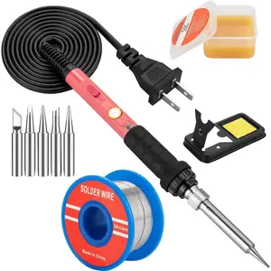 Soldering Iron with 5pc Interchangeable Tips, 10-in-1 Adjustable Temperature Solder Welding Tools, Fast Heating, Electronic Repair, 110V