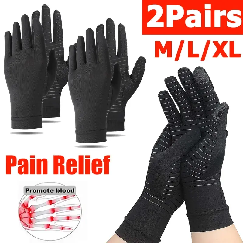 Compression Handgloves Unisex Copper Infused Cotton Spandex 2 Pairs Breathable Warm for Fishing Arthritis Sufferers Joint Pain Relief Rehabilitation Care