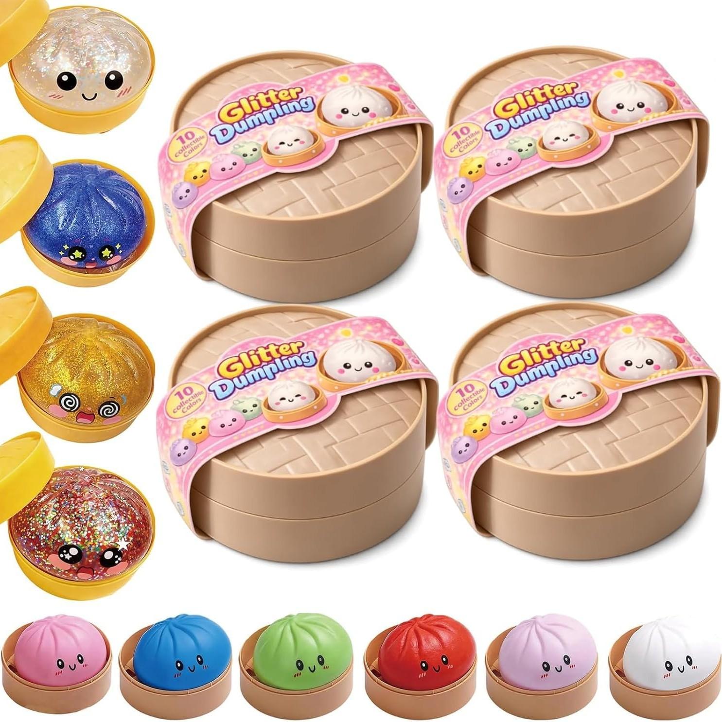 Colorful Stress Relief Sensory Toy Set, Random Glitter Dumpling Soft Pack, Decompression Squeeze, Party Favors and Collectibles, 2/4 Pieces