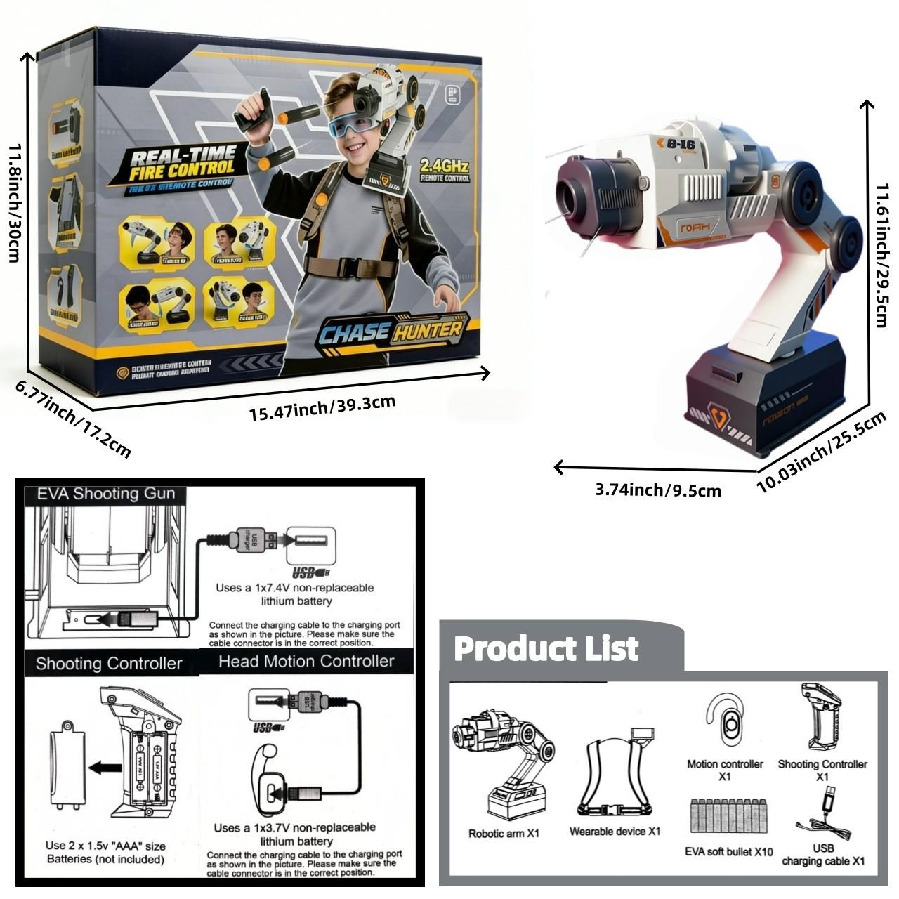 Cool Inductive Robot Arm,2.4GHZ Motion-Tracked Blaster, Motion Control Automatic Toy Machine  with Wearable Shoulder Mount & Remote Control  Toys for Boys Children's Day / Christmas / Birthday Gifts Remote Control Toys RC toy Rechargeable RC Toys for 8-12