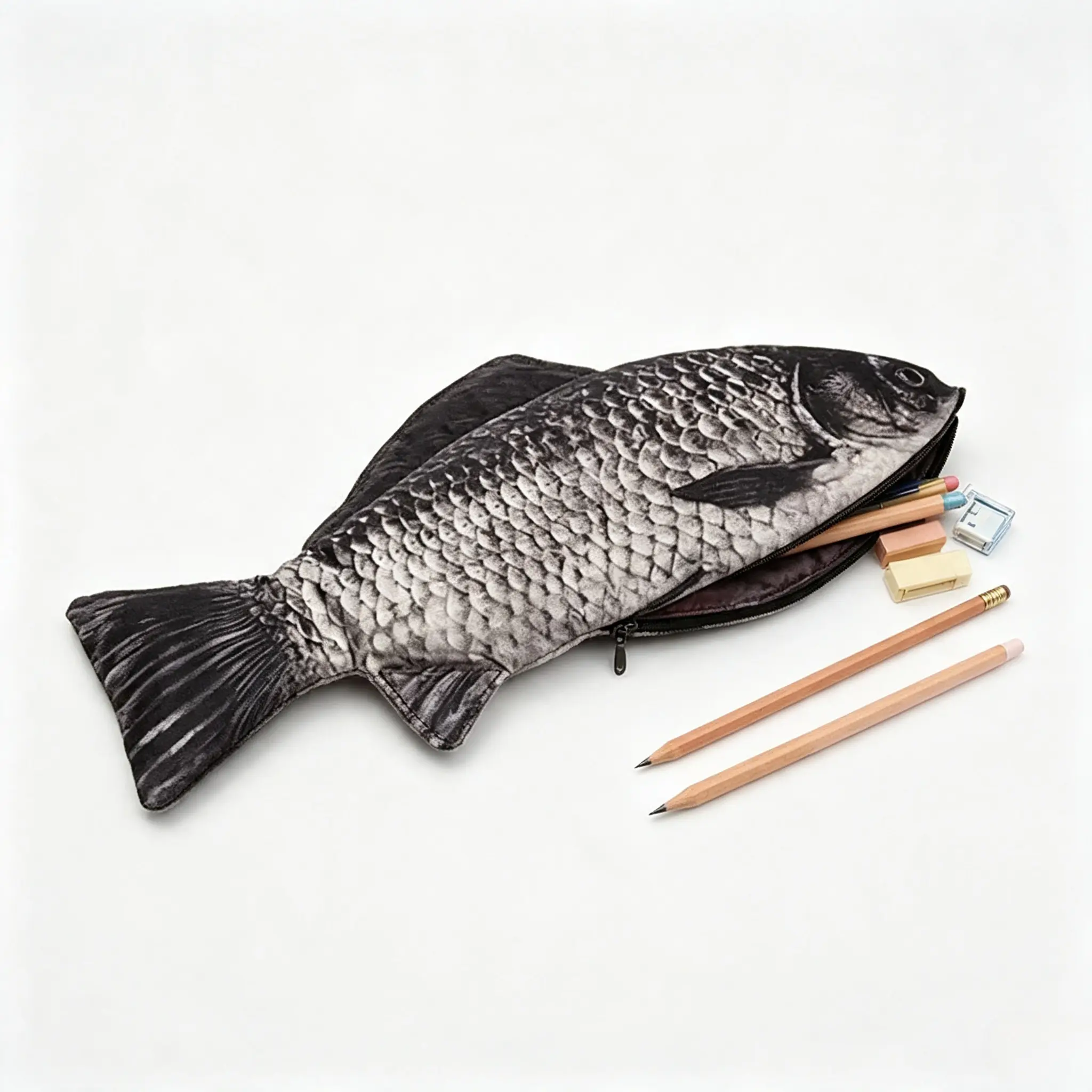 Realistic Fish Shaped Pencil Case, Novelty Funny Zipper Pen Bag, Creative Fish Coin Purse Storage Pouch, Cute Unique Stationery Bag Gift For Students, School & Office Supplies