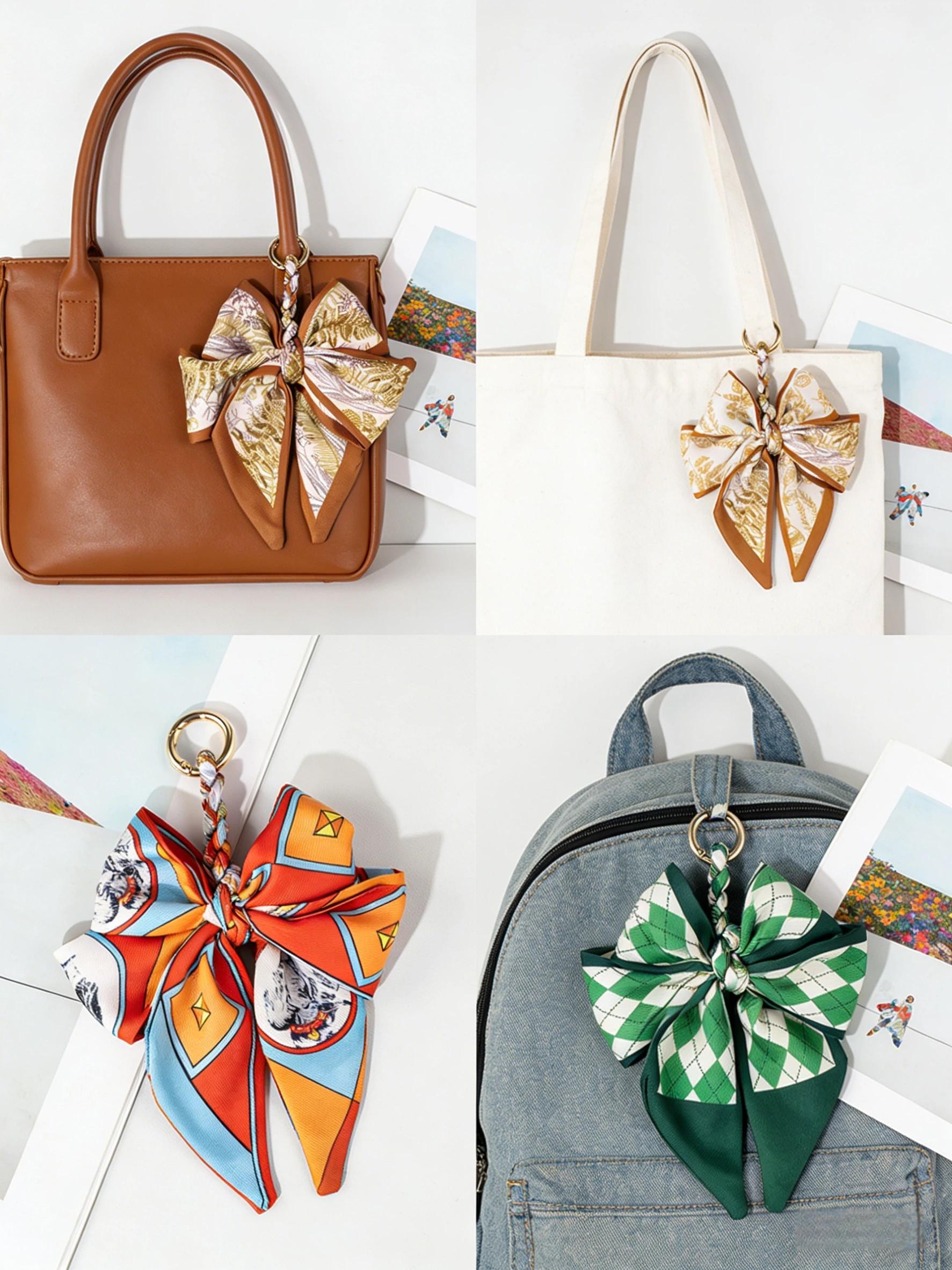 Elegant Silk Scarf Bow Bag Charm, Luxury Handbag Pendant Accessory, Cute Aesthetic Bag Decor, Multi-use Keychain & Phone Charm, Perfect Birthday Christmas Mother's Day Gift for Women Girls, Trendy Bag Accessory for Tote Backpack Handbag