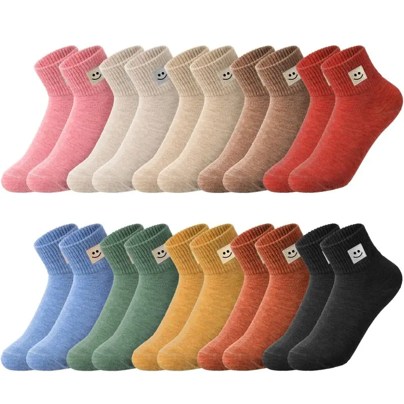 10 Pairs Women's Autumn Winter Mid-Calf Socks, Cute Smiley Face and Heart Pattern Solid Color Designs, Soft Warm Breathable for Daily Casual Wear, Moisture Wicking Stretchy Fit, Cartoon Animal Print mid-calf socks sohochic