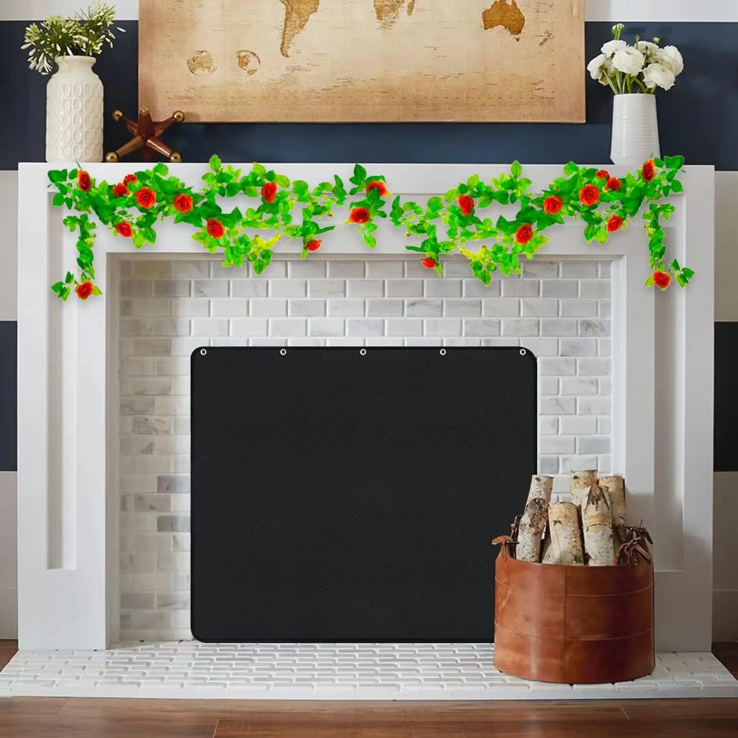 Magnet Fireplace Cover, Black Color, (39" W x 32" H) | Fireplace Draft Blocker, Fireplace Blanket for Heat Loss, Flue Blocker, Cold Air Blocker, Draft Cover for Inside Fireplace