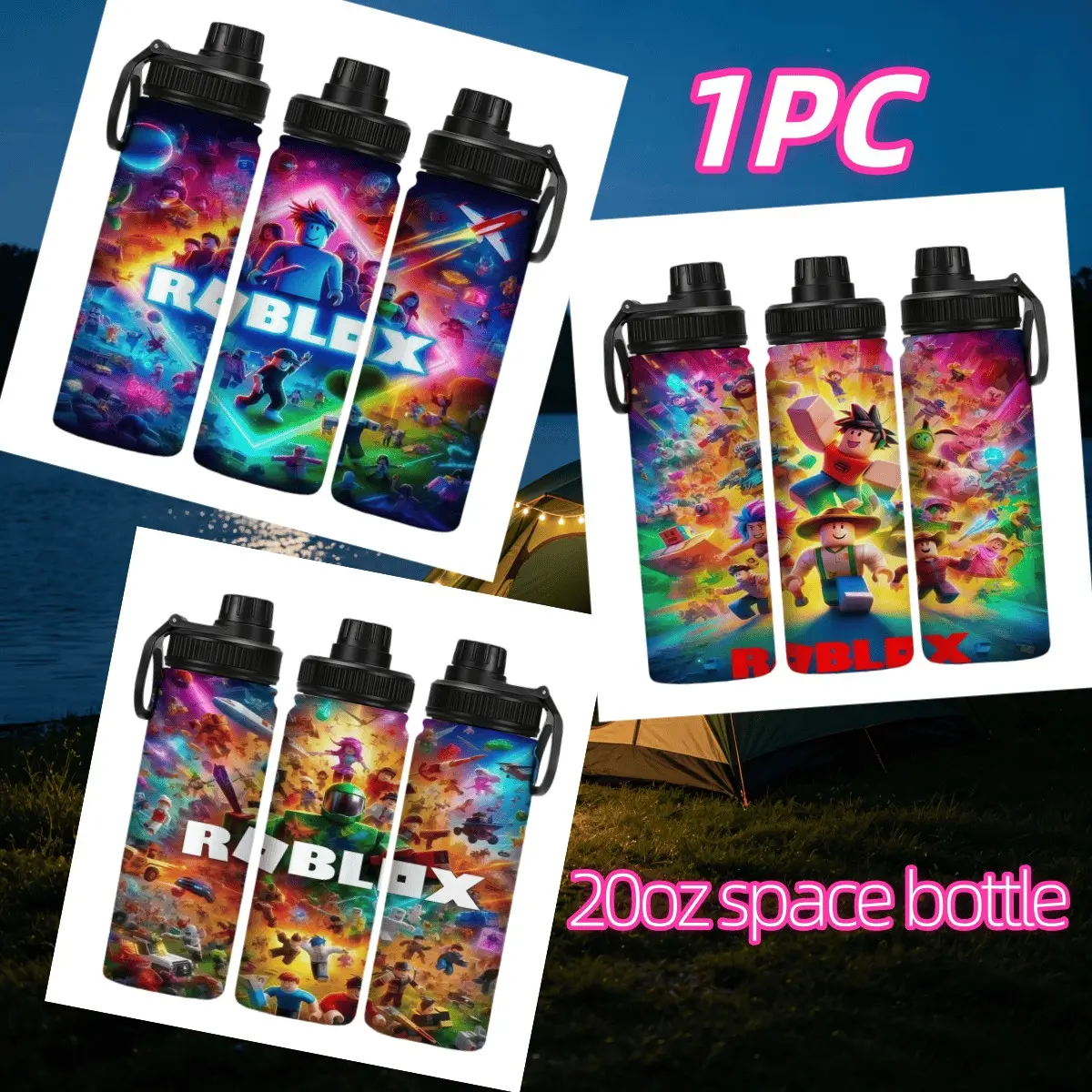 1PC Roblox Print Water Bottle, 20oz Insulated Sports Cup, Leak-Proof Stainless Steel Travel Mug, Insulated Water Bottles, Ideal for Gamers, Hikers, Gifts
