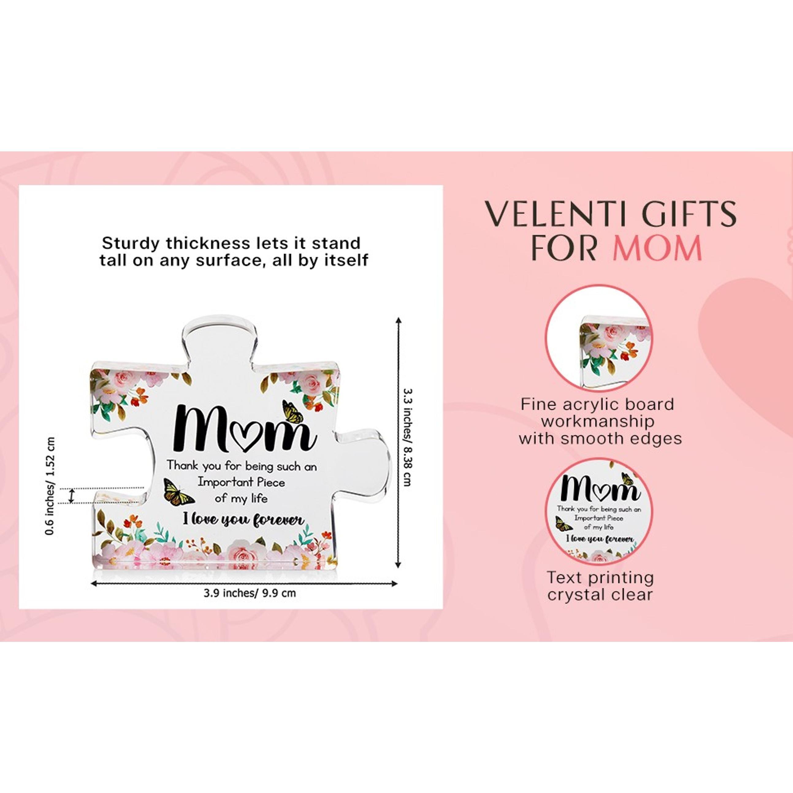 Cute Premium Thick Acrylic Puzzle Piece Gift for Mom - Adorable Mother's Day, Christmas & Birthday Present - Engraved Keepsake from Son or Daughter - Freestanding 3D Decorative Home Display