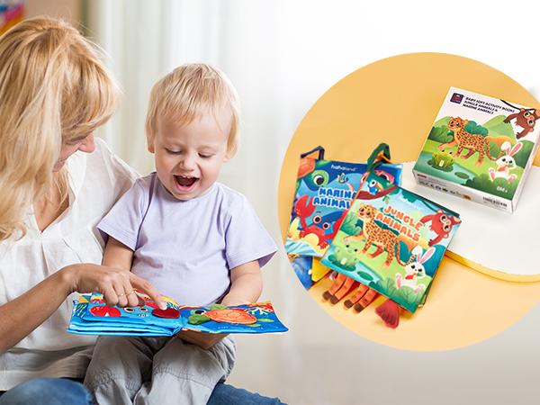 hahaland 2 PCS Baby Cloth Book Baby Infant Toy Newborn Sensory Montessori Toy for Babies 0-6 Months with Crinkle Squeaky Sounds, Mirrors, Teethers - Soft Cloth Tummy Time Book Newborn Baby Shower Gift Easter Stuffers Ideas