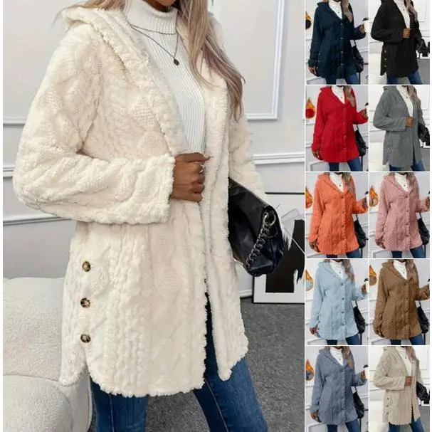 VVZ Women's Jacquard Hooded Cardigan, Casual Longsleeves Outerwear Tops for Spring and Fall Daily Wear