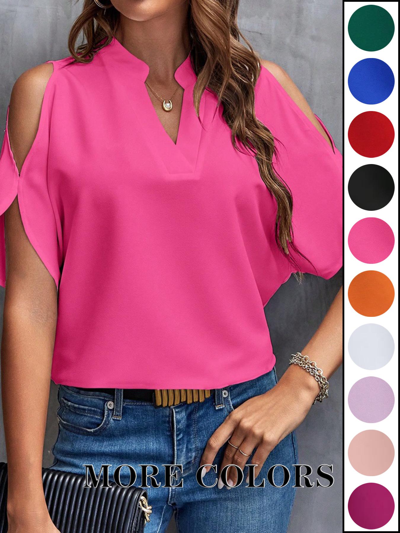 Women's Solid Color Casual Fitted T-Shirt, Short Sleeve Cold-Shoulder Top for Commuter Wear, Stylish and Comfortable Women's Tee Women's Solid Color Casual Fitted T-Shirt, Short Sleeve Cold-Shoulder Top for Commuter Wear, Stylish and Comfortable Women's Tee