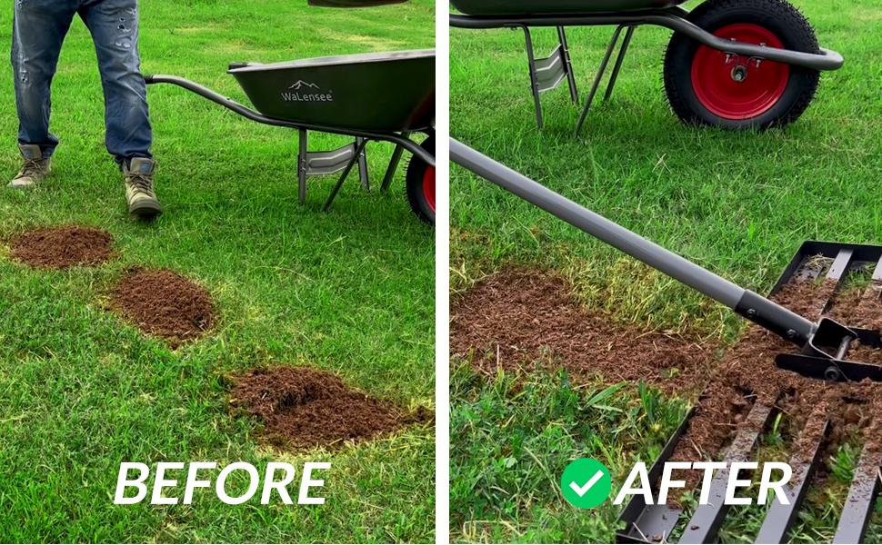 Walensee Lawn Leveling Rake - Heavy-Duty, Effort-Saving Durable Gardening Tool - Tools for Fall Cleanup, Halloween Gift Idea, Durable Gardening Tools